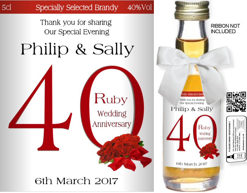 Personalised Miniature Bottles | Ruby Wedding Label 01